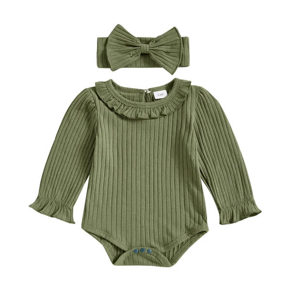 CORA Ribbed Collar Long-Sleeve Onesie - Hazel & Bo