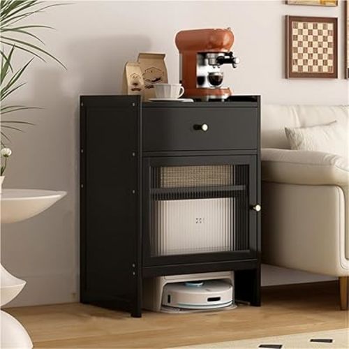Robot Vacuum Stand Cabinet, Sweeping Robot Storage Rack with Acrylic Doors, Side Table with Storage Cabinet, Acrylic Door Bookcase, Storage Cabinet with Adjustable Shelf(Black)