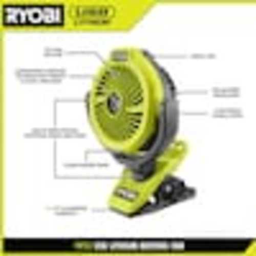 RYOBI USB Lithium Cordless Ultrasonic Misting Clamp Fan Kit with USB Lithium 2Ah Battery and Charging Cable FVF55K