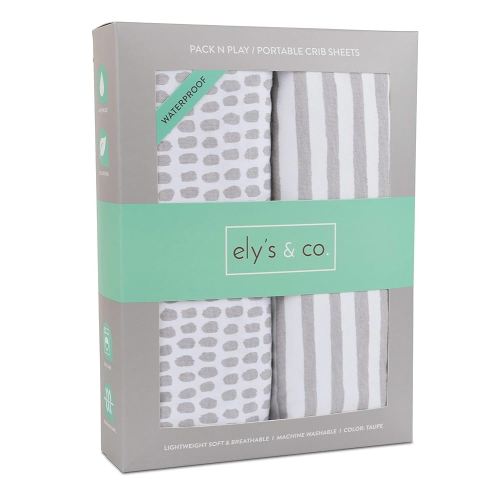 Ely's & Co. Patent Pending Waterproof Pack N Play | Mini Portable Crib Sheet with Mattress Pad Cover Protection I Neutral Taupe Grey Baby Girl and Boy