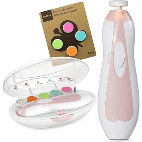 haakaa Baby Nail Trimmer Electric Safe Baby Nail Clippers Baby Nail File Kit Manicure Set, Trim Polish Grooming kit for Newborn Toddler or Adults Toes Fingernails, 6 Grinding Heads and LED Light