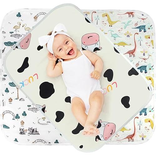 Changing Pad Liners 3PCS Baby Changing Mat 100% Waterproof Portable Absorbent Changing Table Cover Home and Travel (50 * 70, cow)