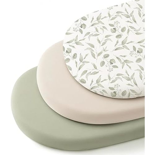 3 Pack Stretchy Bassinet Sheets for Baby Girl Boy, Soft Breathable Baby Bassinet Mattress Sheets Fit for Hourglass Oval Cradle, Moses Basket Rectangle Mattress