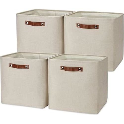 Temary Cube Storage Baskets 13 Inch Cube Storage Bins 4 Pack Baskets for Organizing Shelves Fabric Cloth Bins for Shelf, Home, Closet(Beige)