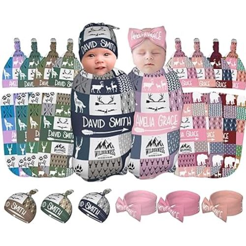 Personalized Custom Baby Swaddle and Hat Bow for Girls Boys with Name Personalized Custom Baby Blankets for Girls Boys with Name Personalized Baby Girl Boy Gifts