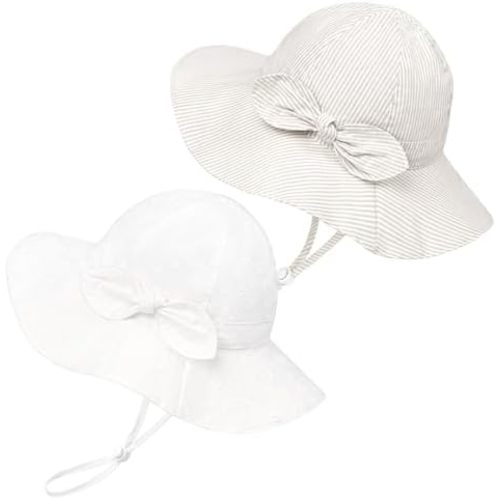 Baby Girl Sun Hat Summer Foldable Beach Hats with UPF50+ Sun Protection Wide Brim Toddler Bucket Hat Cap 0-6Months