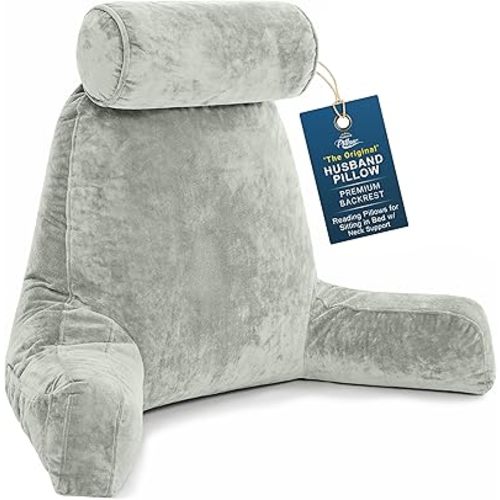 Husband Pillow XXL Reading Pillow for Bed Backrest with Arms - Desert Sage Adult