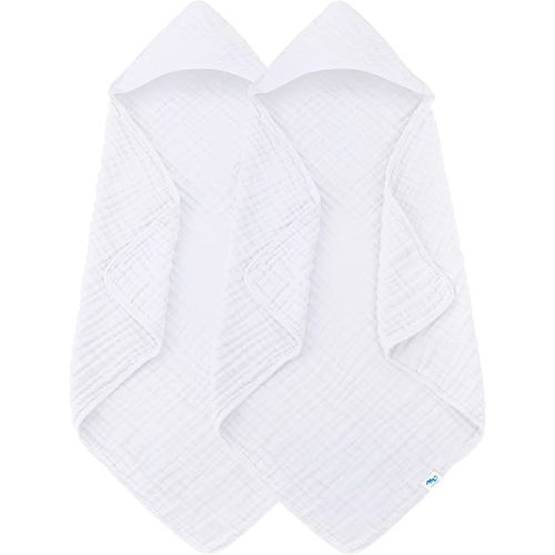 SWEET DOLPHIN Muslin Hooded Baby Bath Towels - 2 Pack 100% Cotton Towel for Babies, Infants, Toddlers - 32x32Inch - Highly Absorbent and Newborn Essential, White | Hooded, Towel for Babies Infants Toddlers, Newborn Essential, Highly Absorbent, White