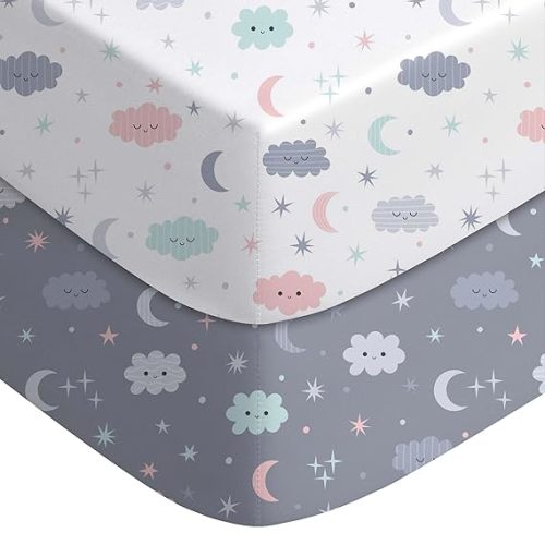 Yoofoss Baby Crib Sheets for Boys Girls, Fitted Crib Sheet 2 Pack for Standard Crib and Toddler Mattress, Super Soft Microfiber Baby Sheet 28x52x8in(Cloud)