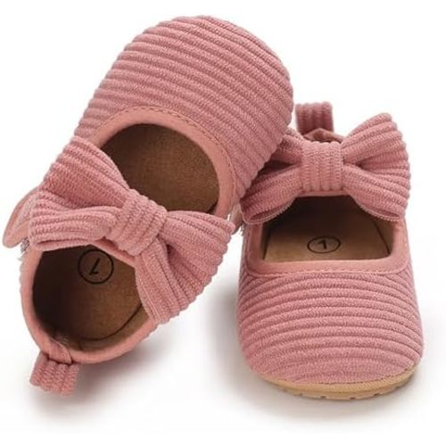 INMINPIN Baby Girls Shoes Corduroy Princess Dress Mary Jane Flats Newborn Infant First Walking Shoes Soft Rubber Sole House Indoor Slippers