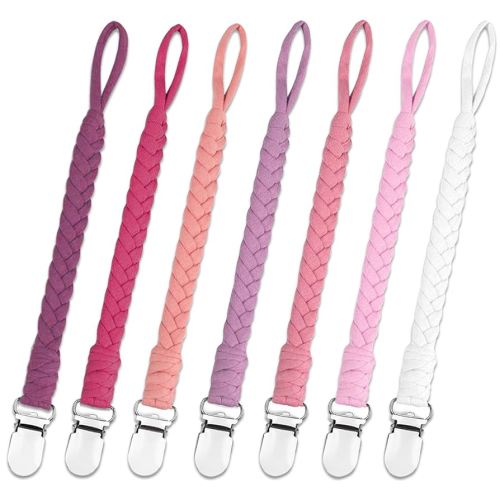 7 Pcs Pacifier Clip, Pacifier Clips for Boys & Baby Girls Pacifier Holder Clip Binky Clips Braided 100% Handmade Fits All Pacifiers(Pink, 7 Pack)