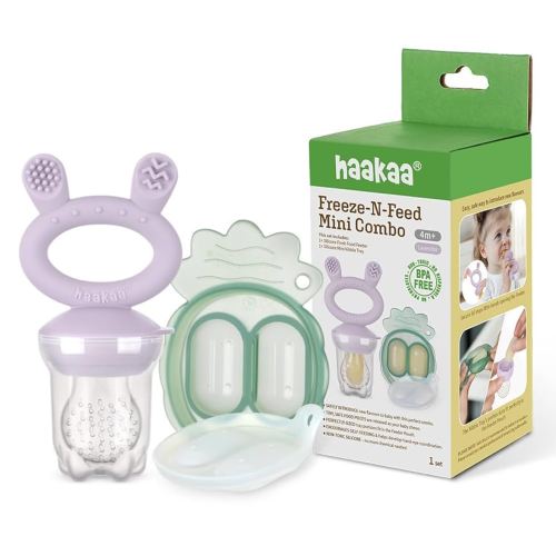 Haakaa Freeze-N-Feed Mini Combo with Silicone Food Feeder & Silicone Mini Nibble Tray|Baby Solid Food Self Feeder|Breastmilk Popsicle Mold Storage & Feeder for Soothing Baby Gums 1 PK