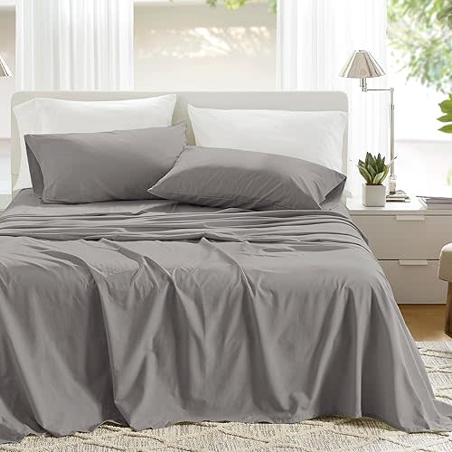 100% Cotton Sheets King, Dark Gray 4 Piece