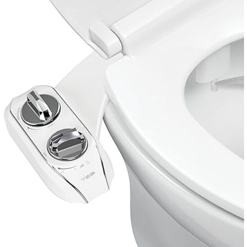 LUXE Bidet NEO 120 Plus - Patented Bidet Attachment for Toilet Seat, Innovative Hinges to Clean, Slide-in Easy Install, Advanced 360° Self-Clean, Single Nozzle, Rear Wash (Chrome)