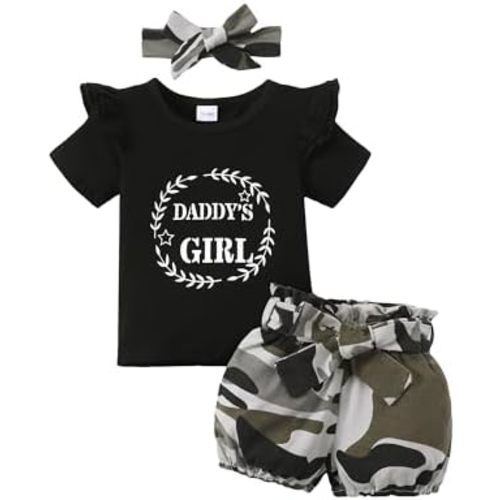 Mikrdoo Baby Girl Clothes Toddler Girl Summer Outfits Shirts Tops Ripped Denim Shorts Set Little Girl Clothes