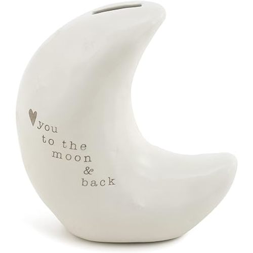 DEMDACO Love You to The Moon Glossy White 6 x 6 Stoneware Ceramic Piggy Money Bank