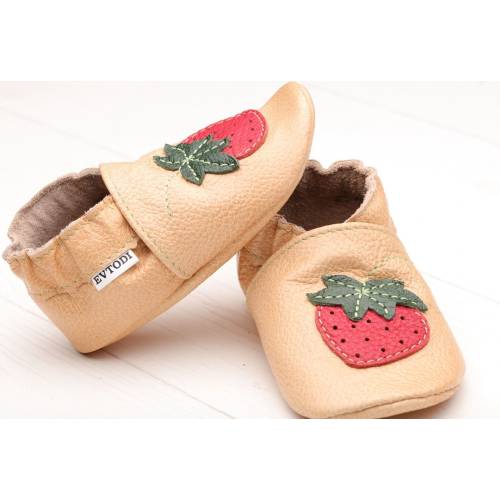 Tan Leather Baby Shoes, Soft Sole Baby Shoes, Toddler Moccasins, Infant/Newborn Shoes, Baby Booties, Unisex Strawberry Shower Gifts, Evtodi