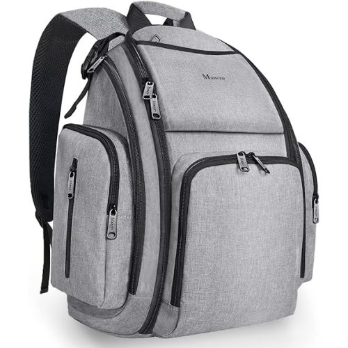 Mancro Diaper Bag Backpack, Large Multifunction Waterproof Travel Baby Changing Bag for Dad Mom with 4 Insulated Pockets and Stroller Straps, Maternity Baby Bag for Boys Girls, Grey