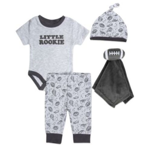 Baby Boy Little Rookie Football Bodysuit, Pant, Hat & Snuggler, 4-Piece Set