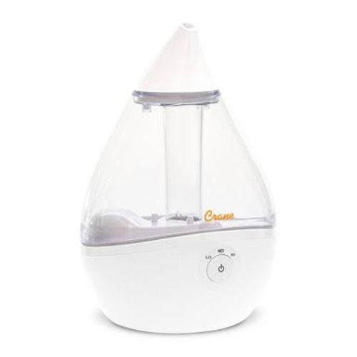 Crane Droplet Ultrasonic Cool Mist Humidifier - Clear/White: No Filter Needed, 100-300 Sq. Ft., 15 Hr Run Time