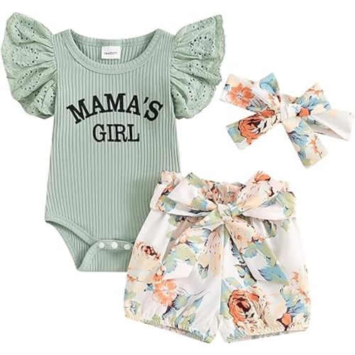 Hello World Newborn Outfit Baby Girl Going Home Outfit Ruffle Ribbed Romper Top Floral Pants Set Cute Summer Clothes