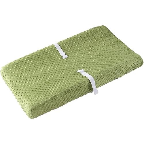 Baby Changing Pad Cover, Super Soft Plush Dot Diaper Changing Table Covers for Baby Girls and Boys, Ultra Comfortable, Safe for Babies, Fit 32"/34'' x 16" Pad (Sage)