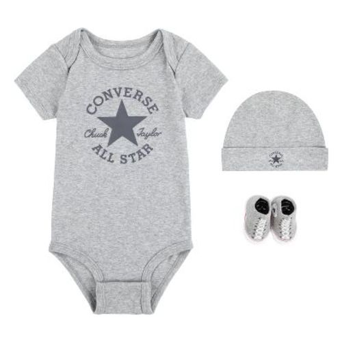 Converse Baby Short Sleeve Bodysuit With Hat & Bootie Set - Gray 3-6m