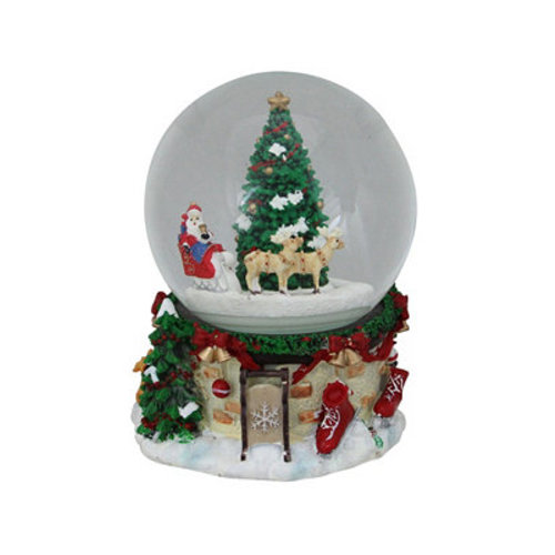 6.75" Musical and Animated Santa on Sleigh Rotating Christmas Snow Globe