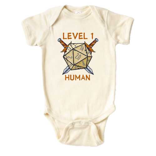 Level 1 Human Baby Bodysuit, MMO, RPG, Twenty Sided Dice, Funny Baby Clothes, Cute Baby Outfit, Hipster, Newborn Outfit, Baby Announcement