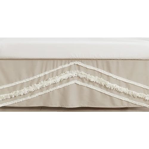 Sweet Jojo Designs Boho Bohemian Boy Girl Baby Crib Bed Skirt Nursery Dust Ruffle - Solid Taupe Beige Ivory Cream Off White Linen Farmhouse Shabby Chic Designer Modern Minimalist Tufted Cotton Neutral