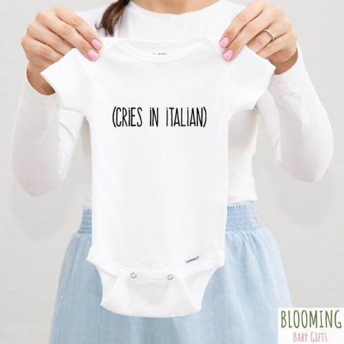 Cries In Italian Baby Bodysuit, Funny Pregnancy Announcement, Italian Baby Gift, Italian Coming Home Outfit, Italy Themed Baby Shower Gift