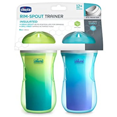 Chicco Insulated Rim Spout Trainer Spill-Free Baby Sippy Cup 9oz in Green/Teal Ombre (2pk)