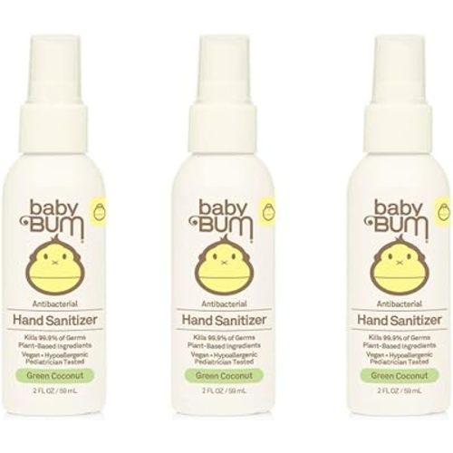 Baby Bum Hand Sanitizer - Antibacterial Spray - Natural Fragrance Non-Drying Coconut and Aloe Formula Perfect for Sensitive Skin - Travel Size - 2 Ounce (Pack of 3)