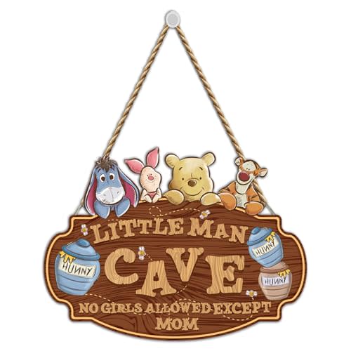 Classic Winnie Nursery Decor, Winnie Baby Room Hanging Wall Art Decoration, the Pooh Baby Decor for Little Boy, Winnie Baby Decor, Boys Cave Wooden Sign, Perfect for Baby Shower Room Decor