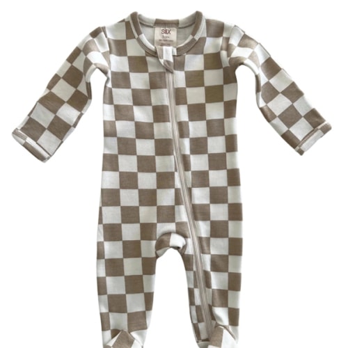 Tiramisu Checkerboard / Organic Zip Footie – SpearmintLOVE