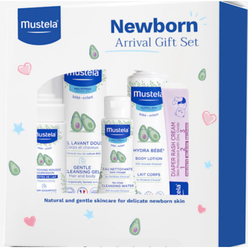 Mustela Newborn Arrival Gift Set - Baby Skincare & Bath Time Essentials - Natural & Plant Based - 5 Items Set