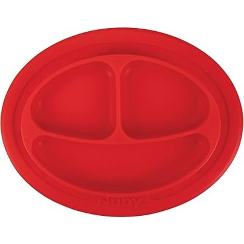 Nuby Sure Grip Miracle Mat 2-Section Plate - Toddler Suction Plate - 6+ Months - Red