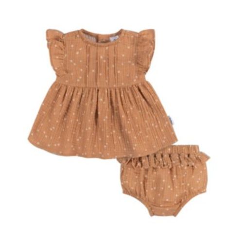 Baby Girls Gauze Dress and Diaper Cover Set, 2 Piece