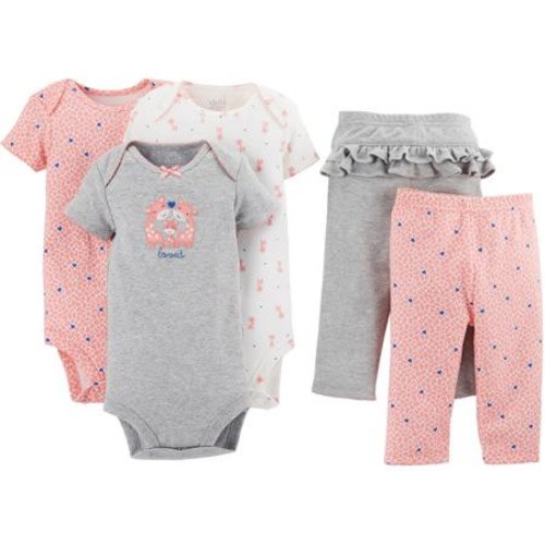 Child of Mine by Carter's Newborn Baby Girl Bodysuit and Pants 5-Piece Set