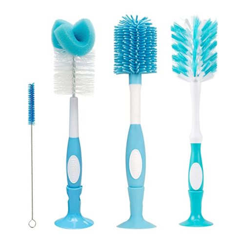Dr. Brown's Baby Bottle and Nipple Brush Deluxe Cleaner, Soft Touch, and Sponge Brushes, Blue Variety Pack, 3 Count - 3 Pack, Blue Variety Pack