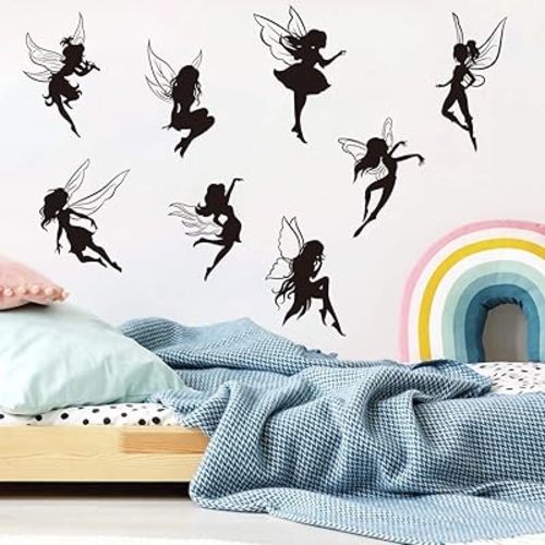 WOYINIS Black Fairy Girls Room Wall Decal DIY Cute Fairy with Large Wings Silhouette Wall Stickers Murals Decor Peel & Stick Baby Nursery Room Kids Bedroom Playroom Wall Decoration