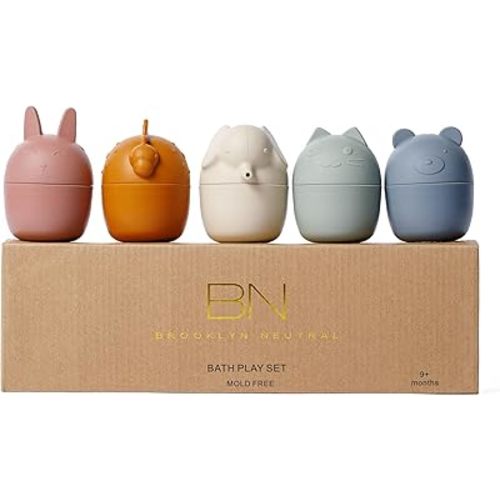 Mold Free Bath Toys-Toddler Bathtime Toys-No Mold-Non Toxic Silicone-5 Pack Animal Bathtub Toys for Babies- Anti Mold Baby BathToy-Water Toys for Kids