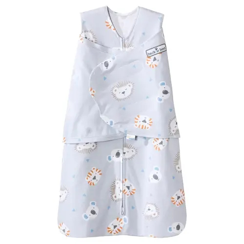 HALO 100% Cotton Sleepsack Swaddle, 3-Way Adjustable Wearable Blanket, TOG 1.5, Multicolor Lions, Tigers, and Bears, Newborn, 0-3 Months