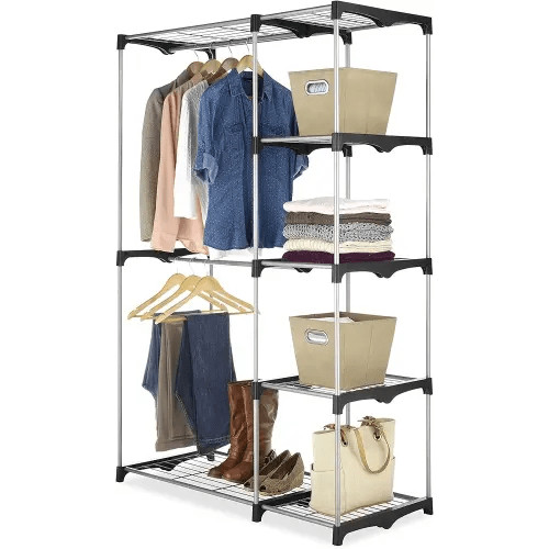 Whitmor Double Rod Freestanding Closet Organizer, Silver