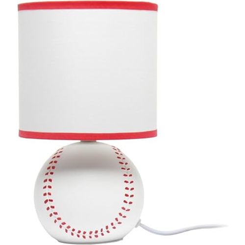 Simple Designs LT2119-BSB 10.7" SportsLite Mini Baseball Table Lamp for Kids Room, Mancave, White and Red