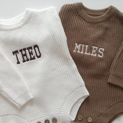 Keepsake Embroidered Knit Oversized Sweater Romper, Personalized Newborn Name Chunky Sweater Romper Baby Infant, Embroidered Newborn Sweater