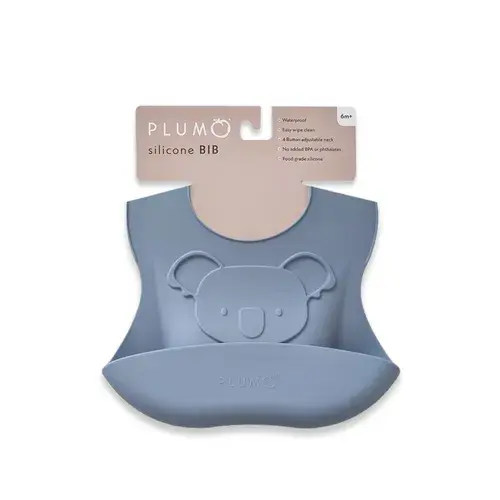 Plum Silicone Koala Bib Steel Blue | Baby Bunting AU