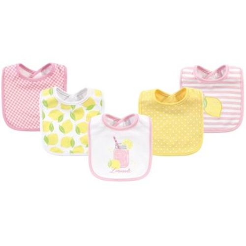 Hudson Baby Infant Girl Cotton Bibs 5pk, Lemonade, One Size