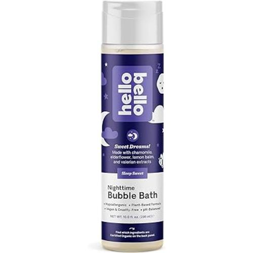 Hello Bello Nighttime Bubble Bath - Gentle Hypoallergenic Tear-Free Formula for Babies and Kids - Vegan and Cruelty-Free - Sleep Sweet Scented - 10 fl oz