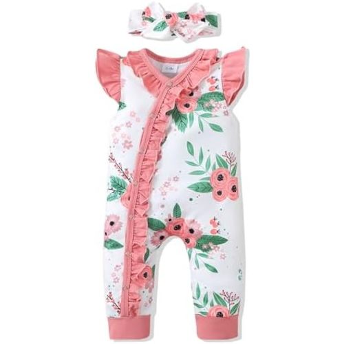 Mioglrie Newborn Baby Girl Clothes One Piece Jumpsuits Clothes Short Sleeve Rompers Summer Clothes for Baby